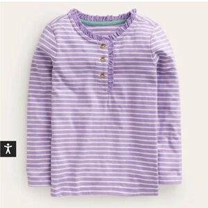 Mini Boden Henley Ruffle Breton Top, ivory/purple, 7-8.
